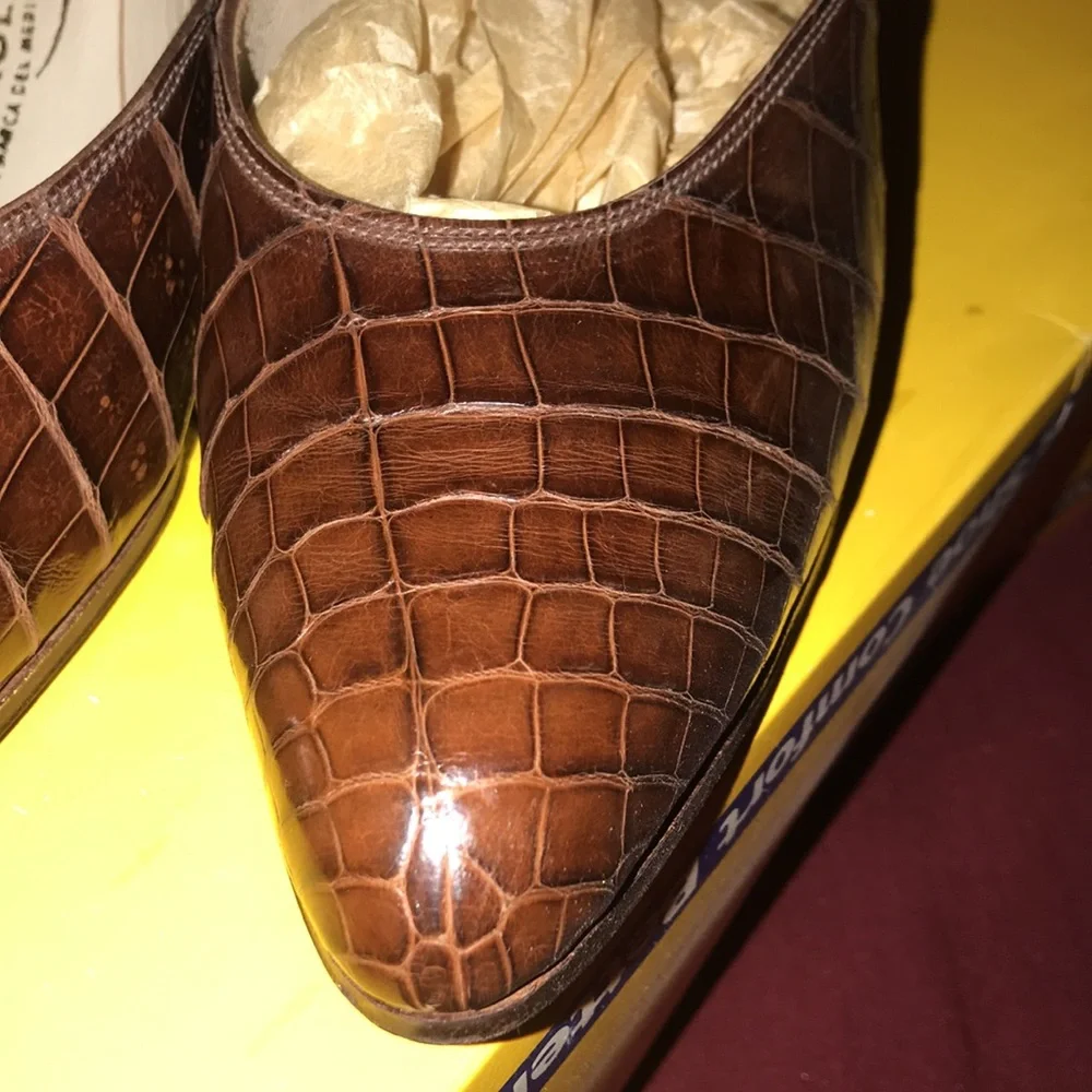 π€GRIMOLDI MANDEVILLE BROWN CROCODILE 1970s ARGENTINEAN PUMPS SIZE 4π€ - Picture 5 of 10